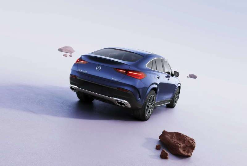 A rear exterior 3/4 view of the 2026 GLE Coupe