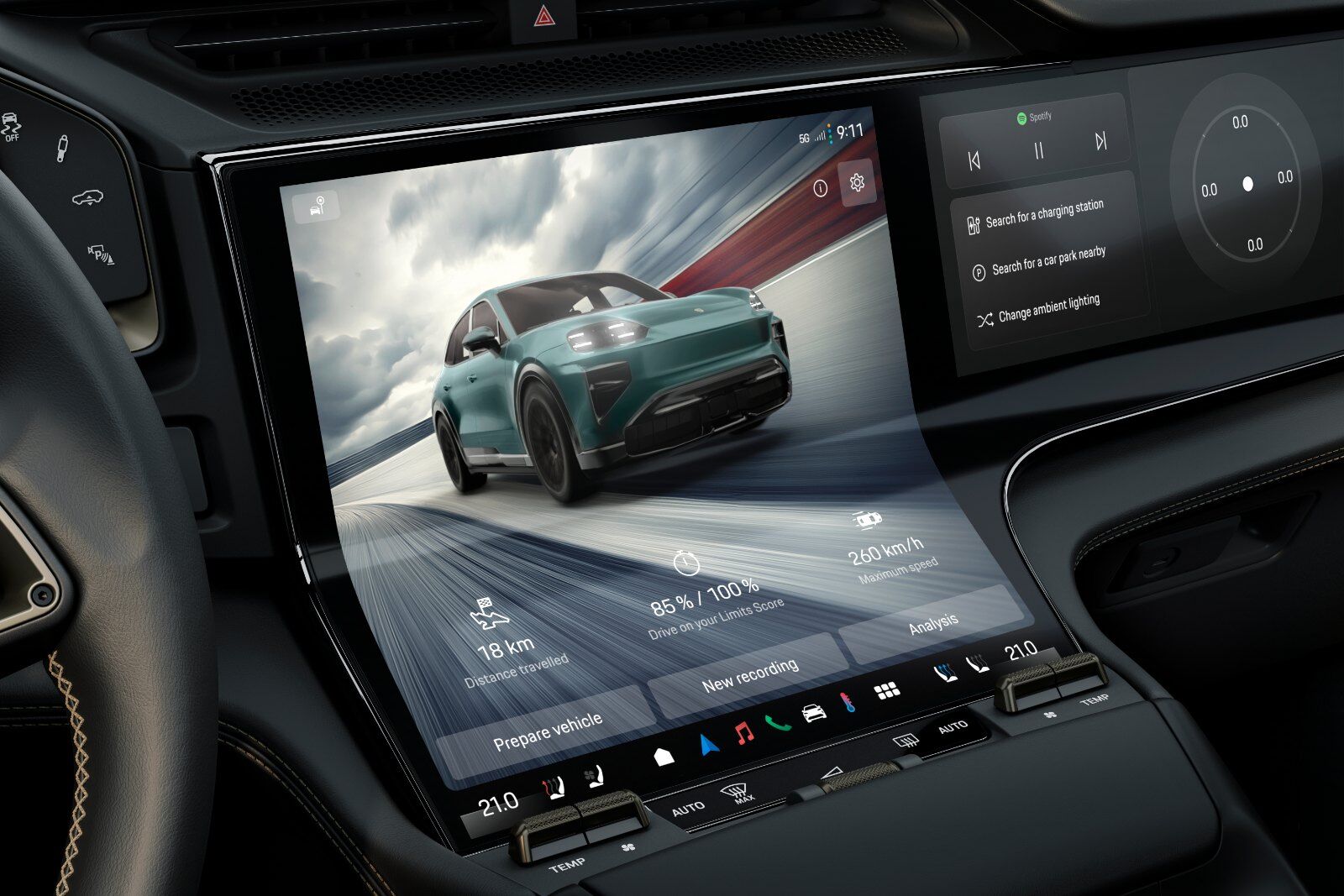 Porsche energy flow display showing recuperation into the battery – Champion Porsche Pompano Beach, FL