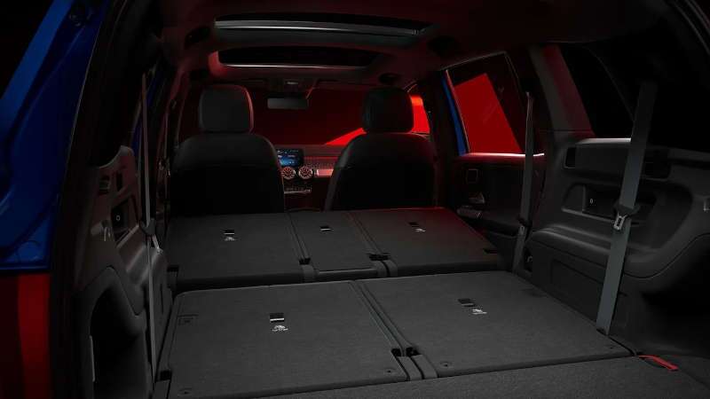 The two rows of fold-down seating and cargo area in the 2026 Mercedes-Benz AMG® GLB 35 SUV