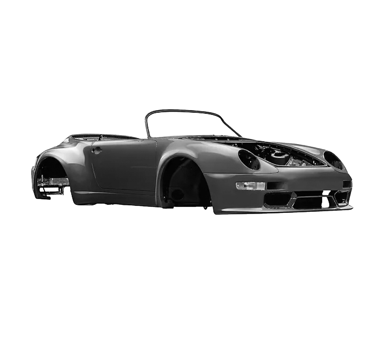 Porsche Speedster model side and front angle with no headlights or wheels