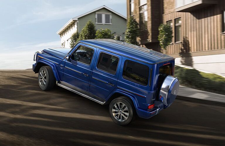 2020 MB G-Class exterior rear fascia driver side on hill