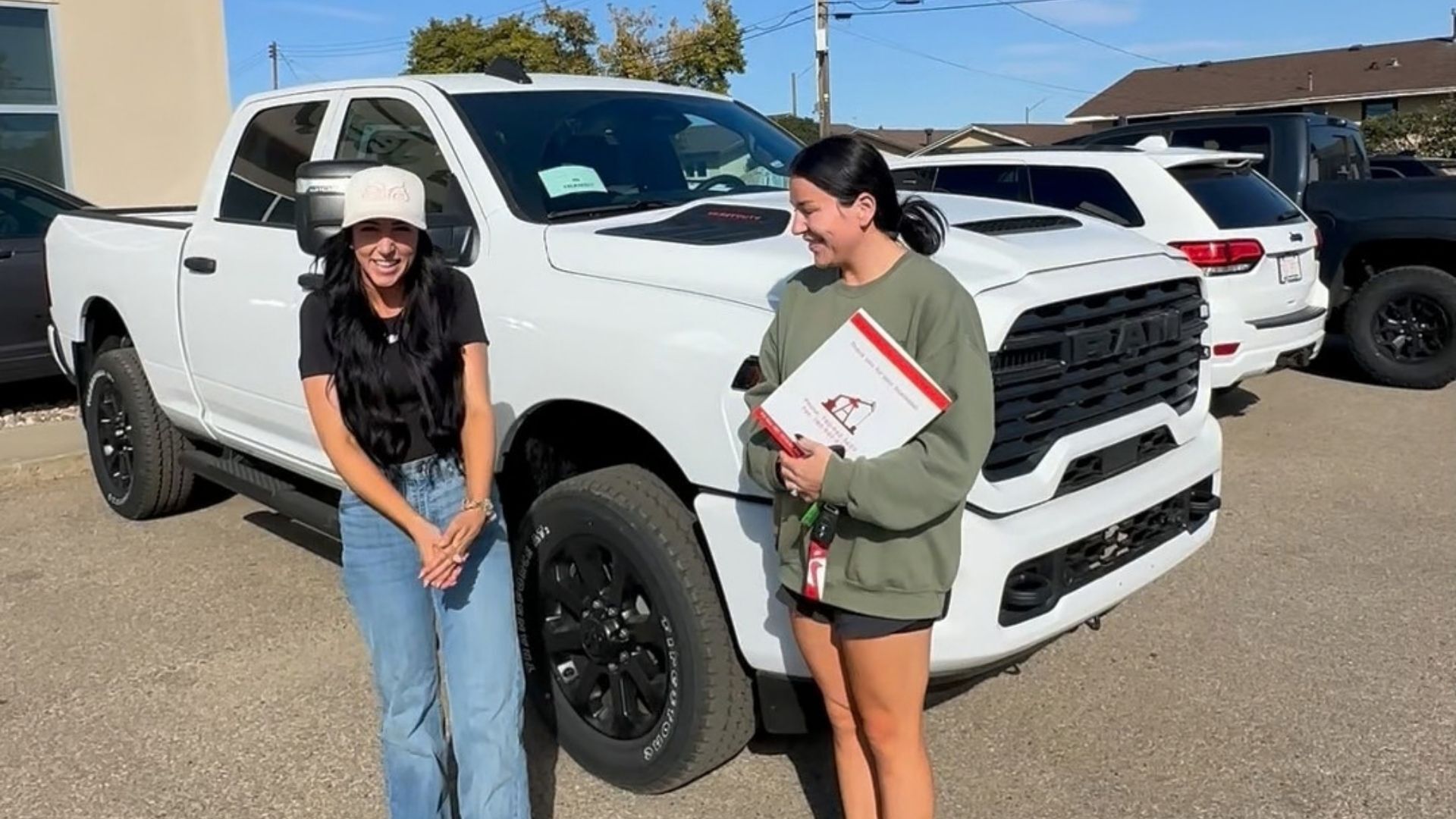Jill and Jessa at Redwater Dodge on Delivery Day