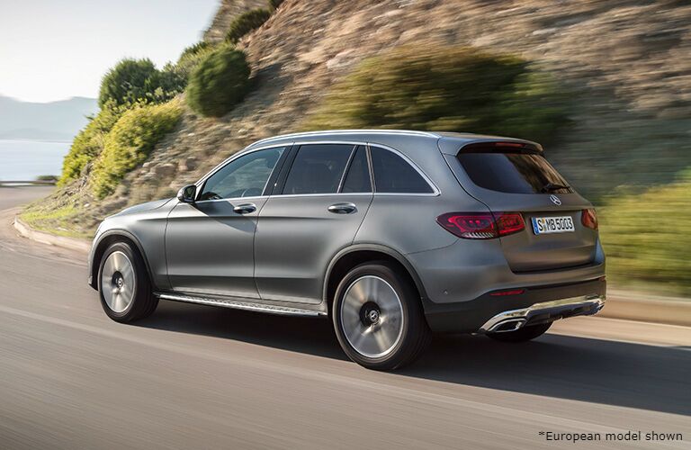 2020 MB GLC exterior back fascia driver side on winding hill road