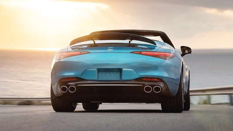 Rear view of the 2025 Mercedes-AMG® SL 43 Roadster Blue
