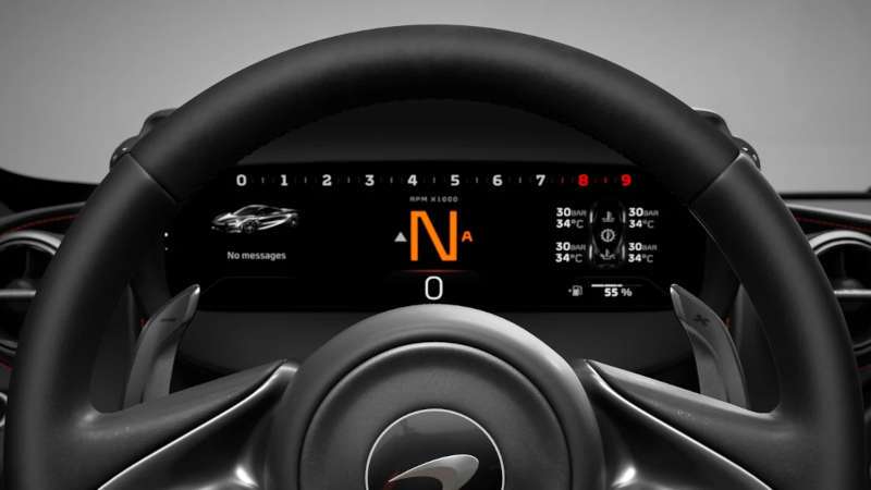 The digital dashboard in the 2025 McLaren 750s