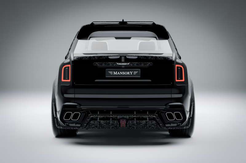 A rear exterior view of the Rolls-Royce Cullinan Mansory
