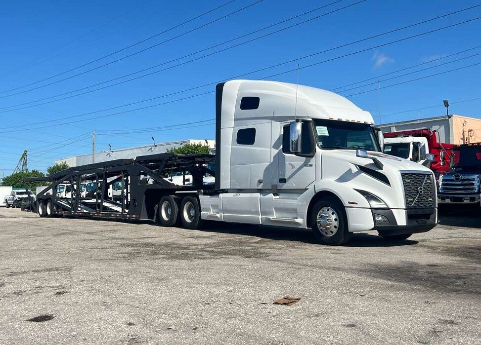 A tractor trailer truck on the road