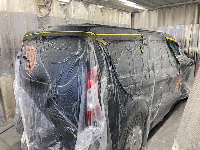 View of a paint job being done on the car