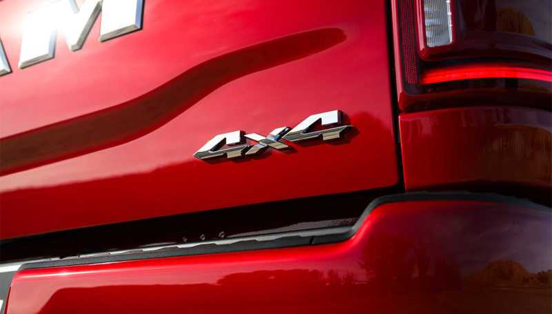 The tailgate of a Ram pickup truck with a Cummins engine
