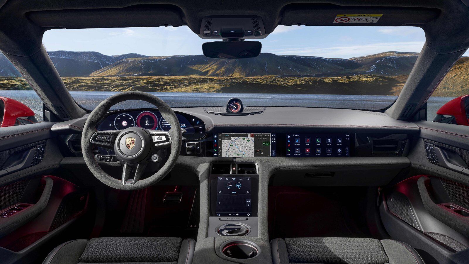 Porsche Taycan cockpit with PCM display for the Charging Planner