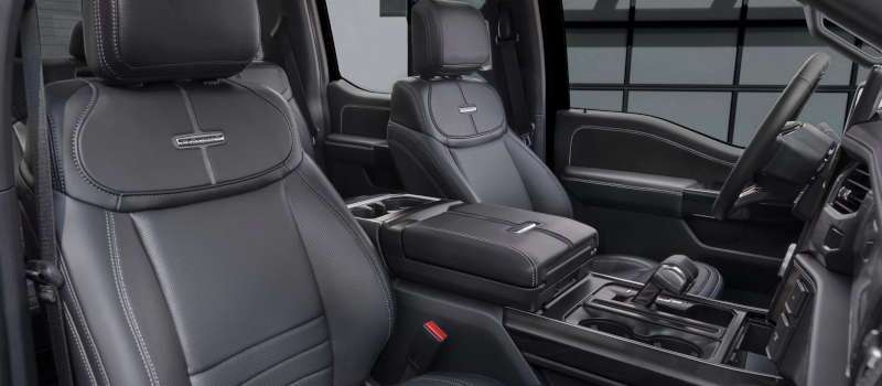 The driver-centric cockpit in the 2025 Ford F-150 Lightning Flash interior.