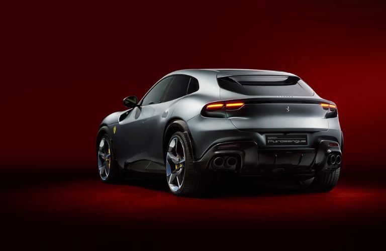 Rear-quarter view of the 2023 Ferrari Purosangue Gray