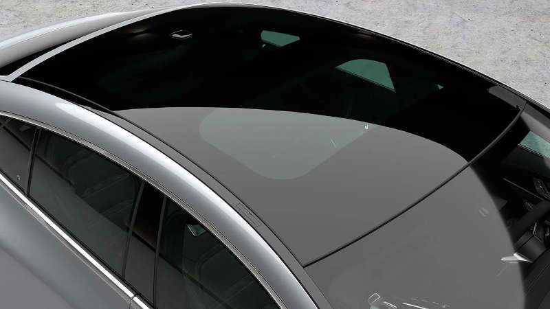 The panoramic sunroof on the 2025 Mercedes-Benz AMG® GT 63 4-Door Coupe