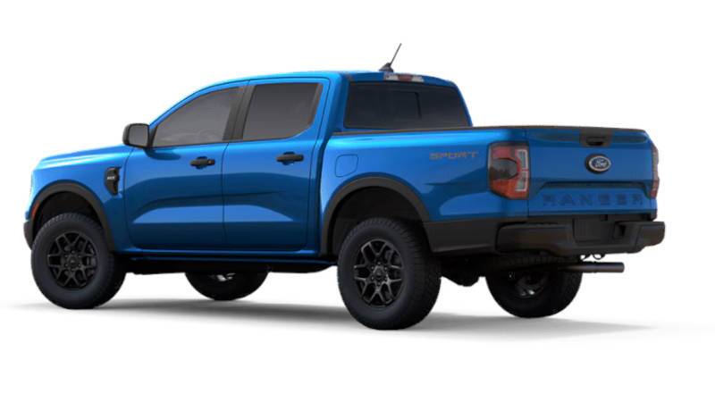 A rear quarter view of the Ford Ranger.