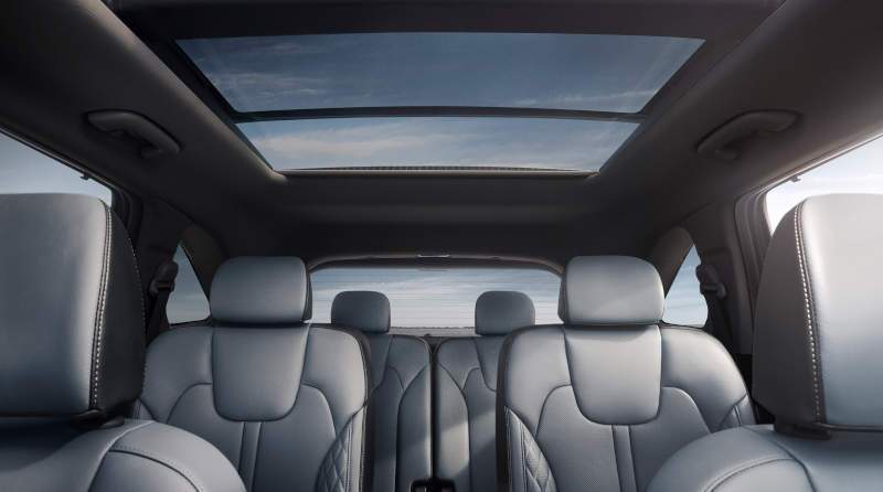 The seating and available panoramic sunroof in the 2025 Kia Sorento Hybrid.