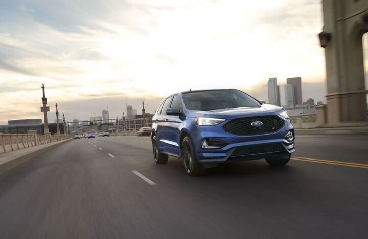 2022 Ford Edge Blue on a highway