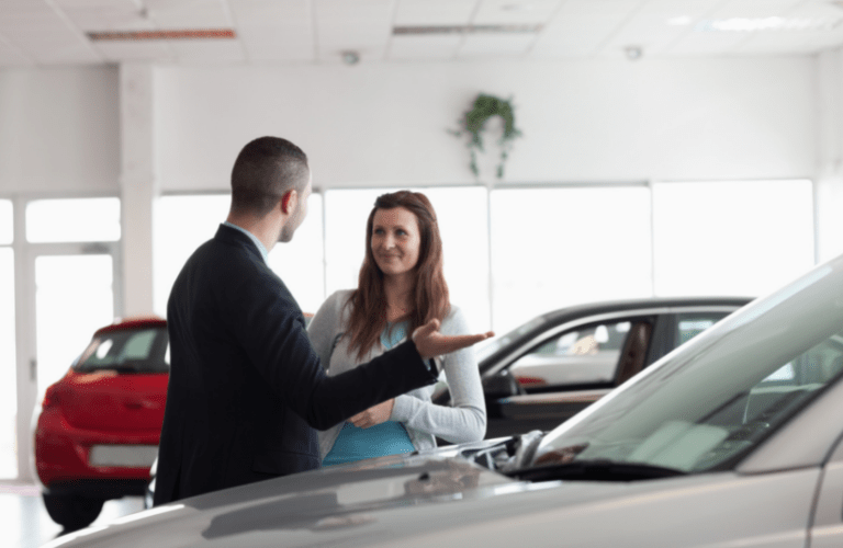 An employee with a customer