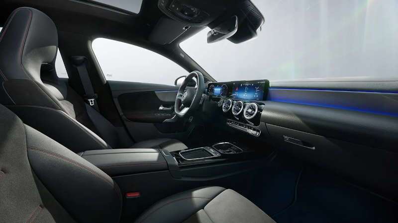 The cockpit, controls, and MBUX displays in the 2026 CLA 250 Coupe