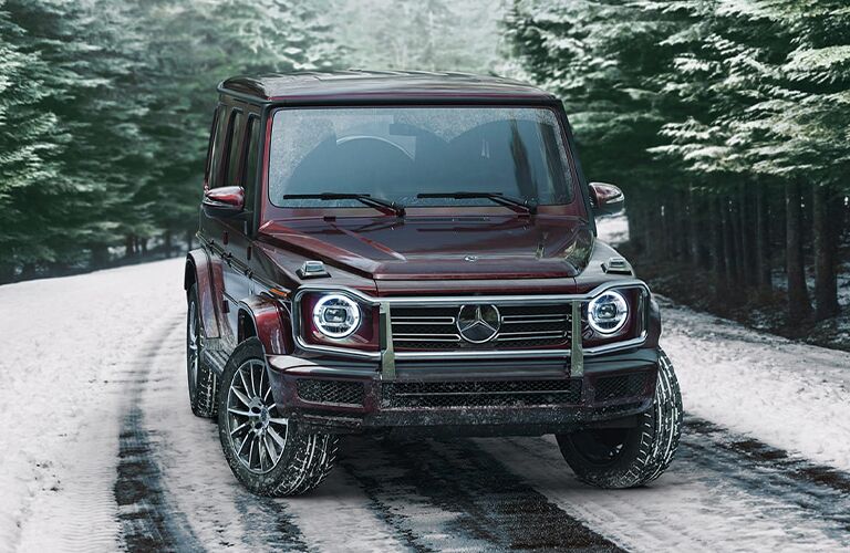 2021 MB G-Class exterior front fascia on snowy road