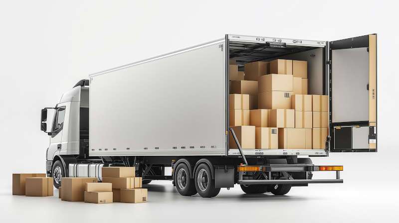 A semi truck loaded full of boxes