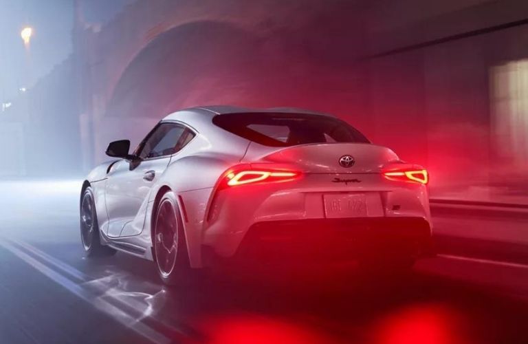 Rear three-quarter view of the 2023 Toyota GR Supra parked