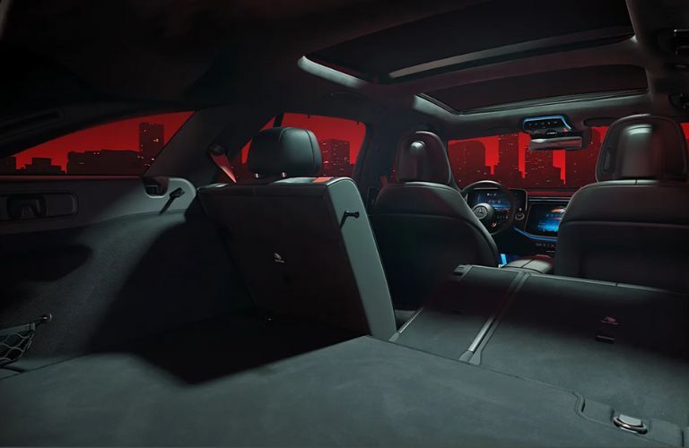 inside view of the 2026 Mercedes-AMG® E 53 HYBRID Wagon after folding down the rear seats