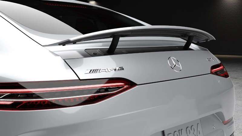 The automated aerodynamic tail on the 2025 Mercedes-Benz AMG® GT 53 4-Door Coupe