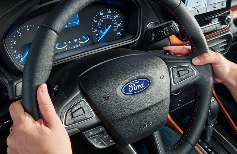 Steering wheel and gauges inside 2019 Ford EcoSport