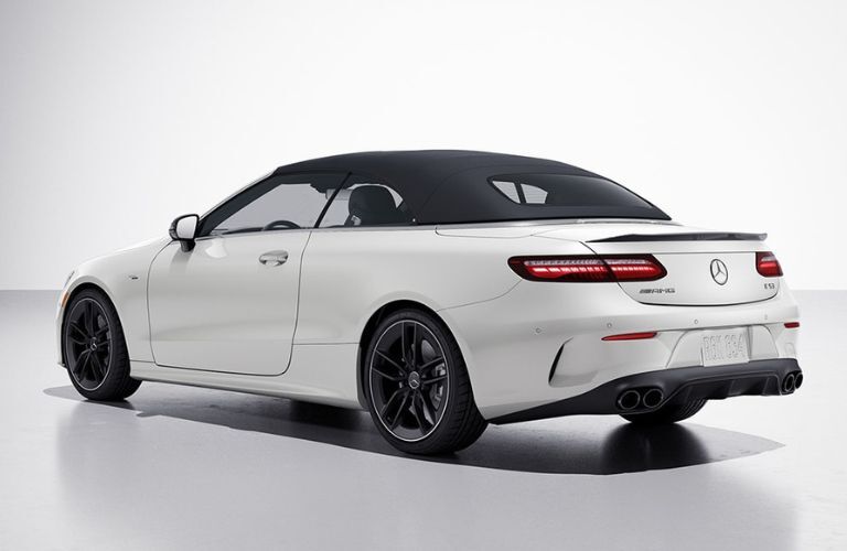 Rear view of the 2023 Mercedes-AMG E 53 Cabriolet with closed roof