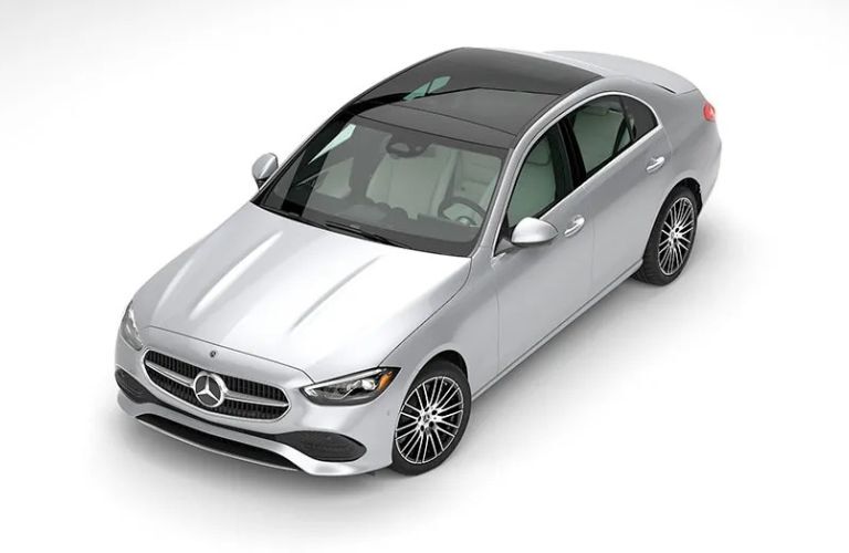 aerial diagonal front view image of the 2025 Mercedes-Benz C 300 Sedan