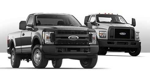 Two Ford Trucks in 3/4 view facing right