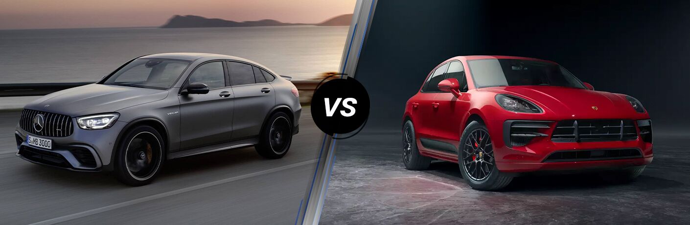 2022 MB GLC exterior front fascia driver side vs 2021 Porsche Macan exterior front fascia passenger side