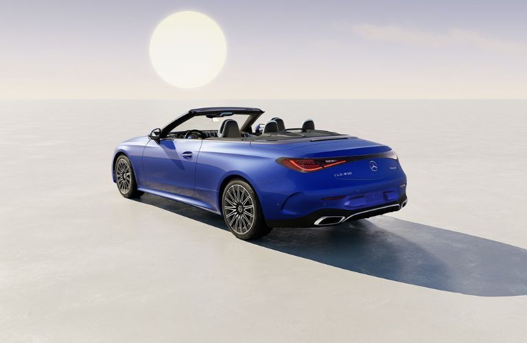 Rear-quarter view of the 2027 Mercedes-Benz CLE Cabriolet Blue