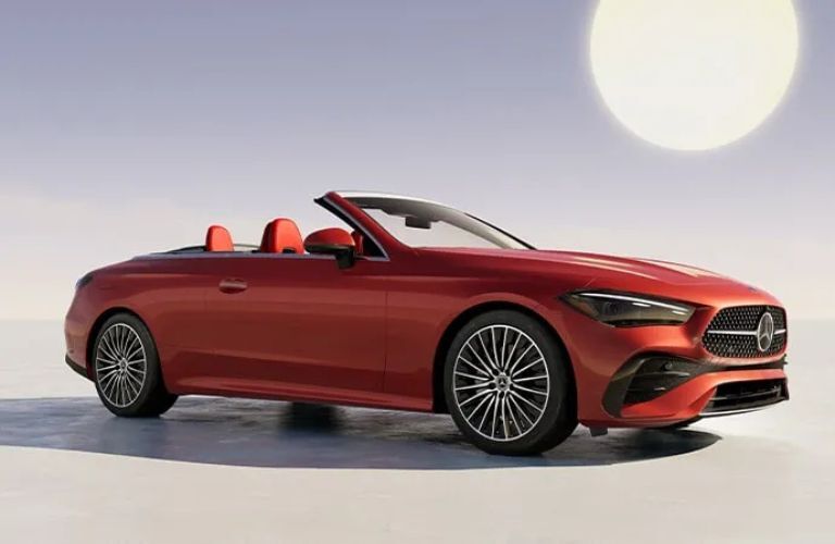 Front-quarter view of the 2025 Mercedes-Benz CLE 300 Cabriolet Red