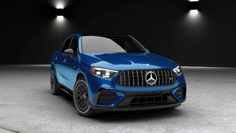 A front exterior 3/4 view of the 2026 Mercedes-AMG® GLC 43 Coupe