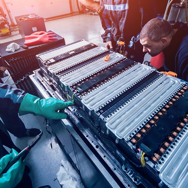 Battery removed out of electric vehicle being serviced