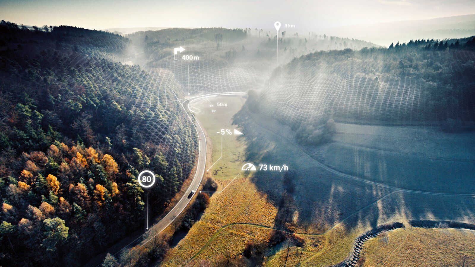 Porsche InnoDrive illustration of the road ahead used for predictive cruise control – Champion Porsche Pompano Beach, FL