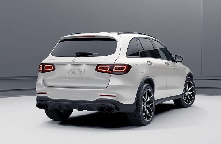 Rear three-quarter view of the 2023 Mercedes-AMG GLC 43 SUV parked