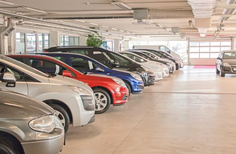 Line of vehicles in dealership