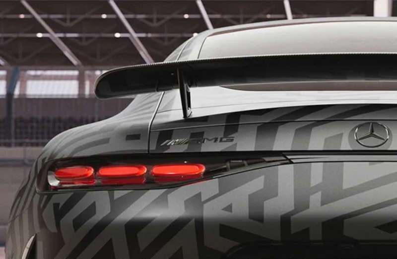 A rear exterior view of the 2026 Mercedes-AMG® GT 63 APXGP Edition