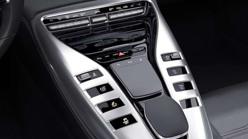 The high-tech console in the 2025 Mercedes-Benz AMG® GT 53 4-Door Coupe