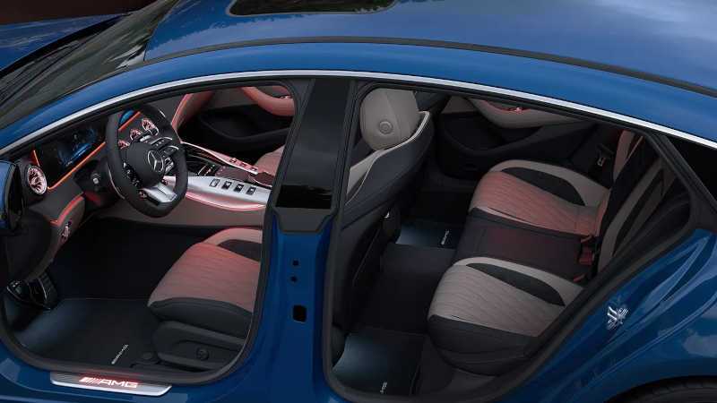 A view of the cabin and seating in the 2026 Mercedes-AMG® GT 4-Door Coupe
