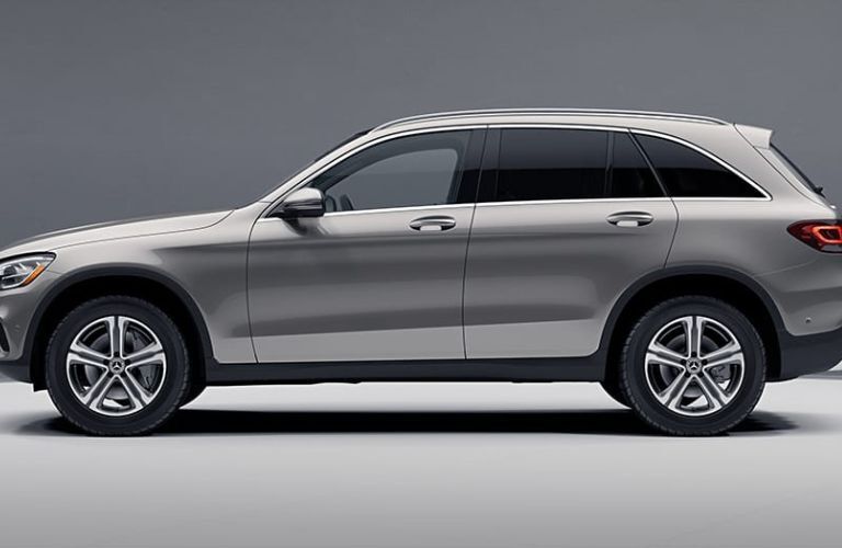 Side view of a gray 2022 Mercedes-Benz GLC 300.