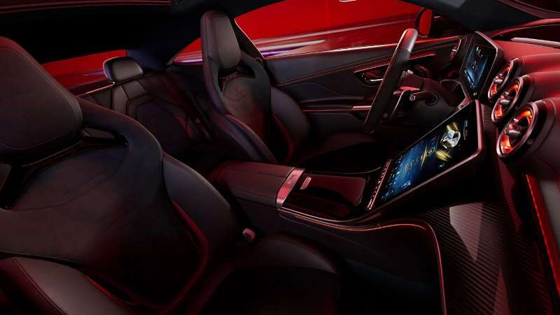 The luxurious front seating in the 2025 Mercedes-Benz AMG® CLE 53 Coupe