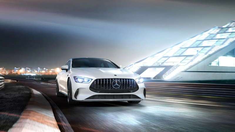 A front quarter exterior view of the 2025 Mercedes-Benz AMG® GT 43 4-Door Coupe