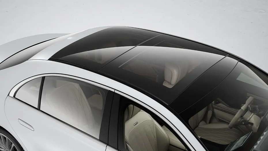 The panoramic sunroof on the 2025 Mercedes-Benz AMG S63 E