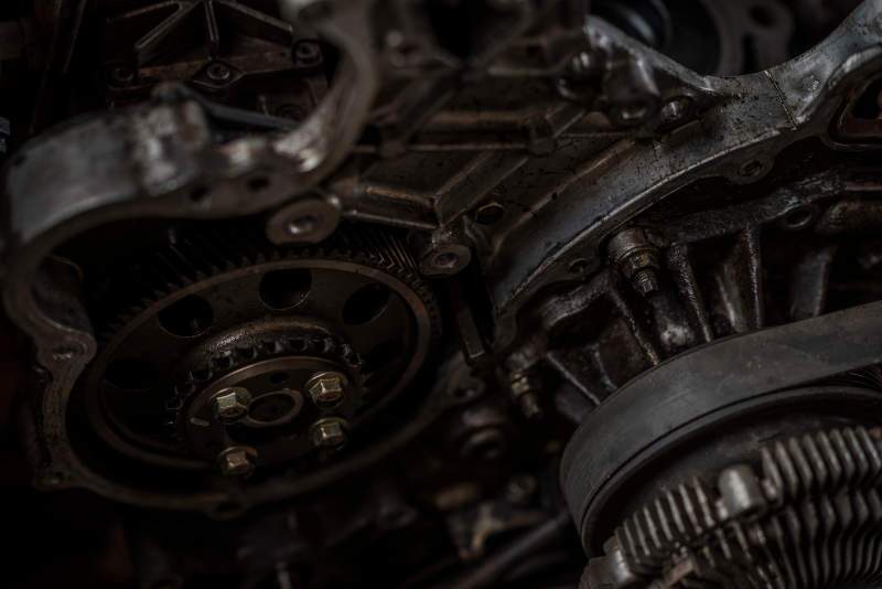 A detail of a heavy truck transmission.