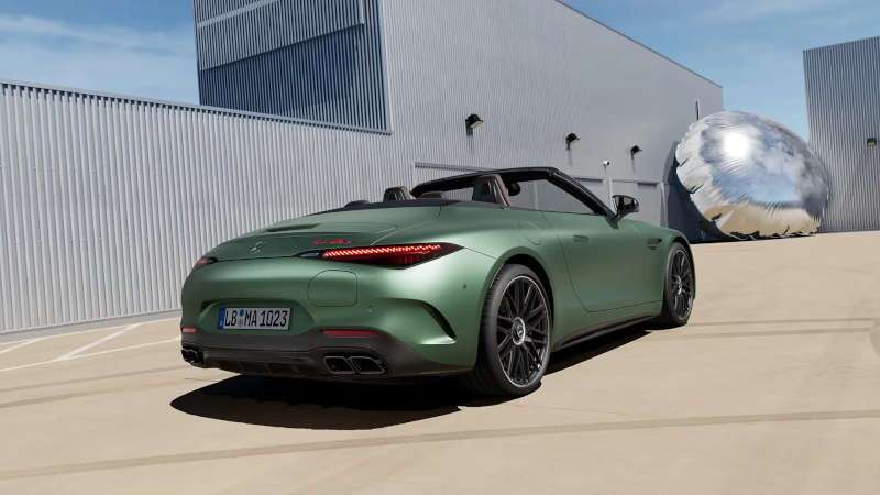 A rear quarter external view of the 2025 AMG® SL 63 Roadster