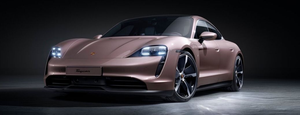 2022 Porsche Taycan exterior look with head lights on