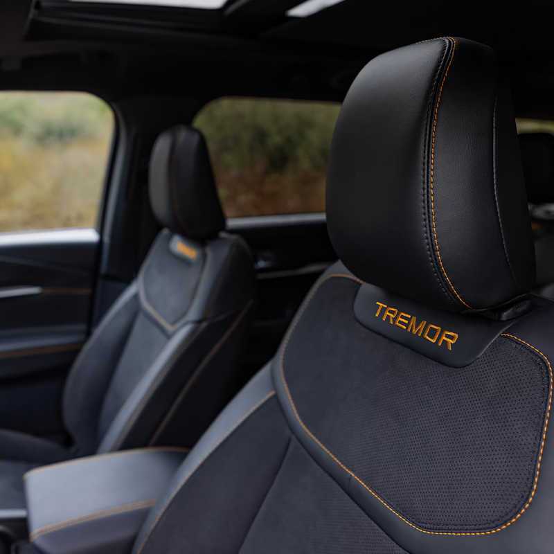 The custom stitched seating in the 2027 Ford Explorer Tremor